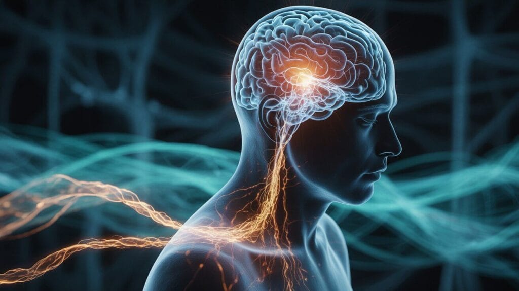 Conceptual image explaining chronic pain, with a focus keyword on the ghost-like pain signal created by neural pathways in the brain.