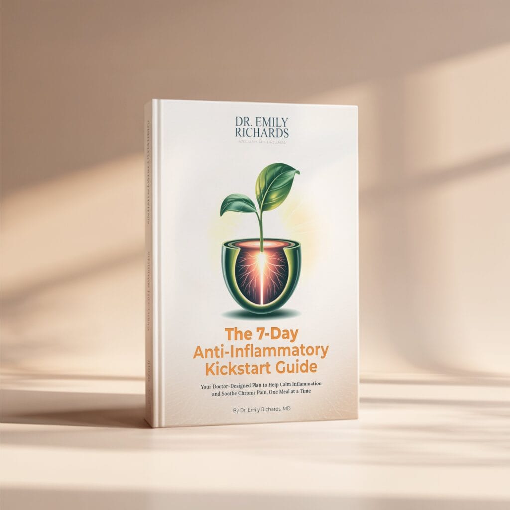 3D mockup of the 7-Day Anti-Inflammatory Kickstart Guide by Dr. Emily Richards.