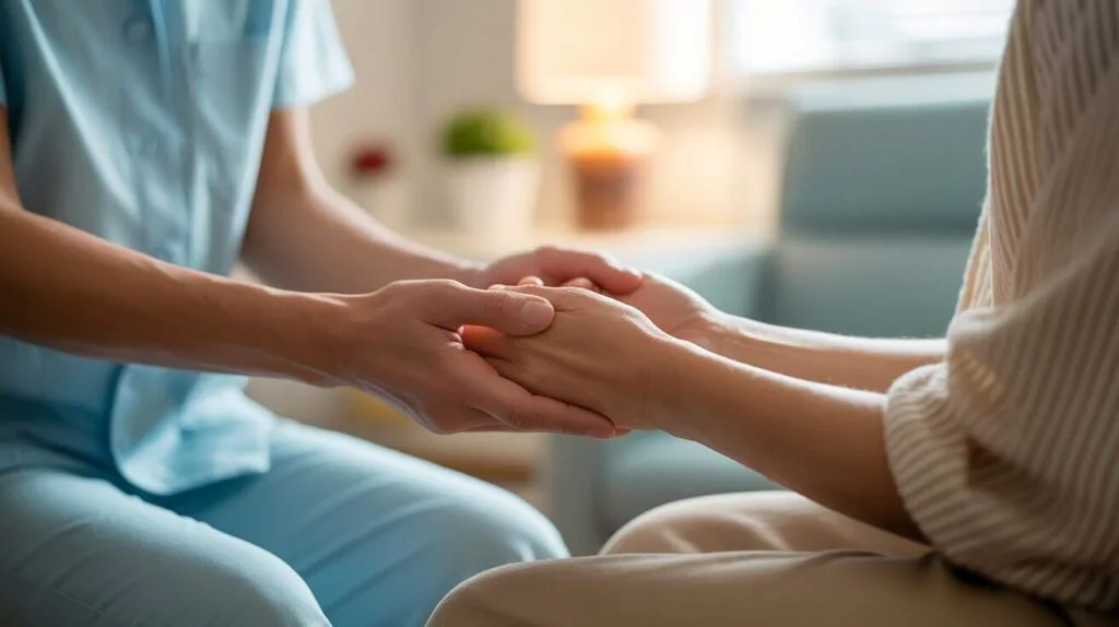 Dr. Emily Richards, a pain specialist, explaining non-pharmacological pain relief options to a patient.